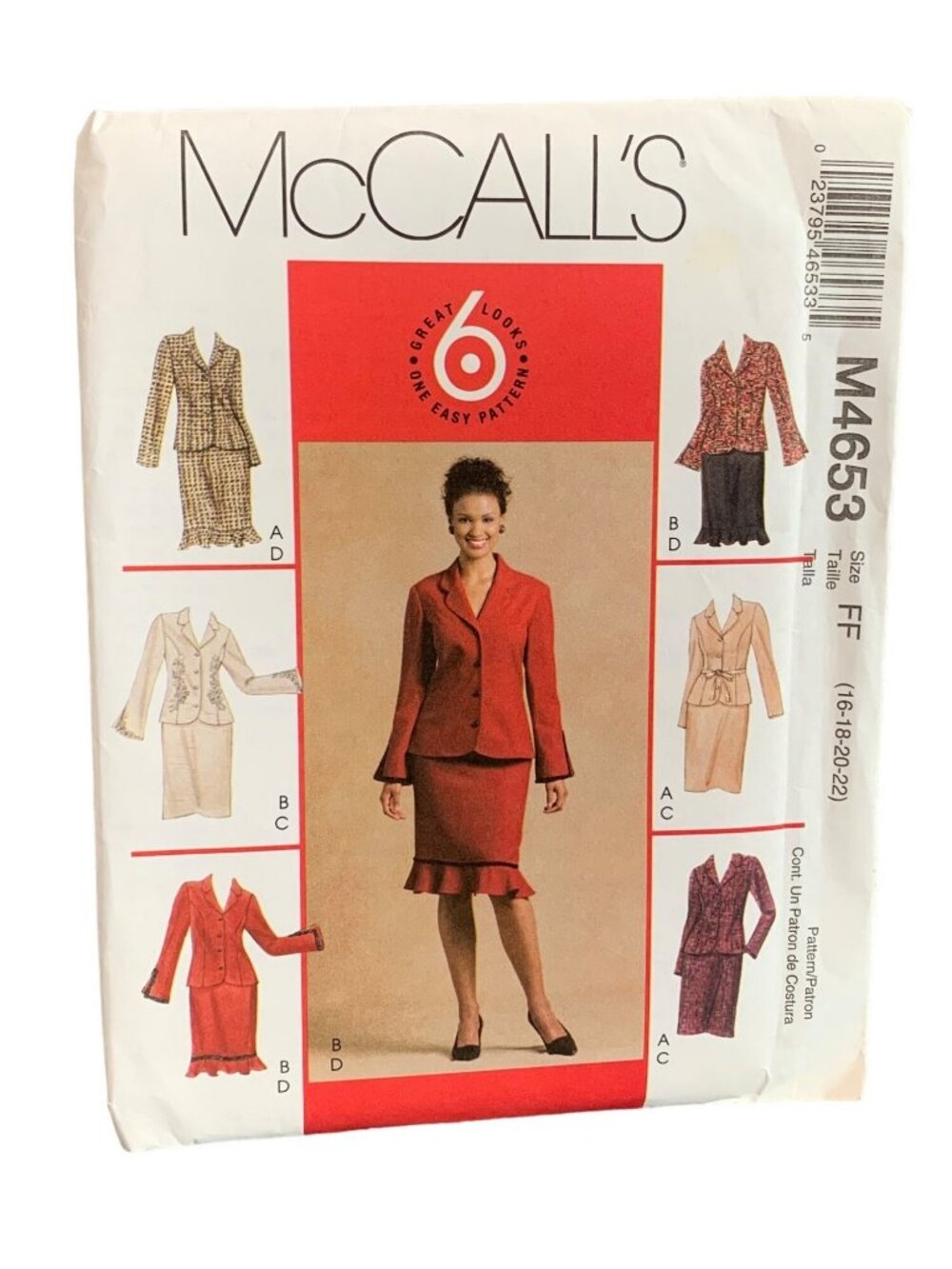 McCalls M4653 Sewing Pattern Size 16-18-20-22 Womens Skirt Suit Uncut
